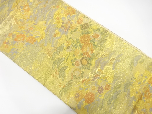 アンティーク　地紙に花・流水模様織り出し袋帯（材料）